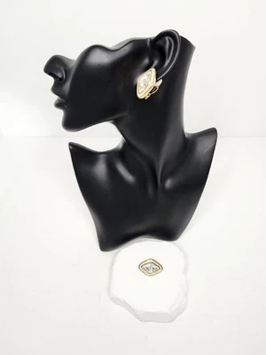 复古 SWAROVSKI 金色光环水晶夹式耳环 - 天鹅签名 — 第 1/4 张图片