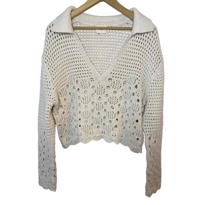 H&M Womens Crochet Cardigan Large Cream Open Knit Crop Boho Coastal Preppy - Image 1 of 4