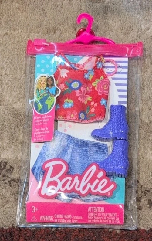 Barbie Clothing Fashion Pack Floral Top Denim Skirt-Shorts Purple Boots New - Image 1 of 1