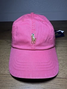 Polo Ralph Lauren Gorra Gorra Ajustable Cuero Hebilla Rosa Nantkt Rojo - Imagen 1 de 7