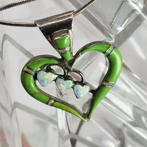 Augustine Largo Gaspeite Triple Opal Heart Pendant Necklace Sterling Silver 925 - Picture 1 of 6