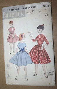 VINTAGE SEWING PATTERN BUTTERICK 8102 GIRLS SCHOOL & PARTY DRESS SIZE 7  - Picture 1 of 2