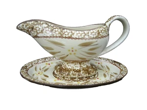 Vtg Temp-tations Old World Brown Gravy Boat & Underplate 9 oz Thanksgiving Fall - Picture 1 of 6