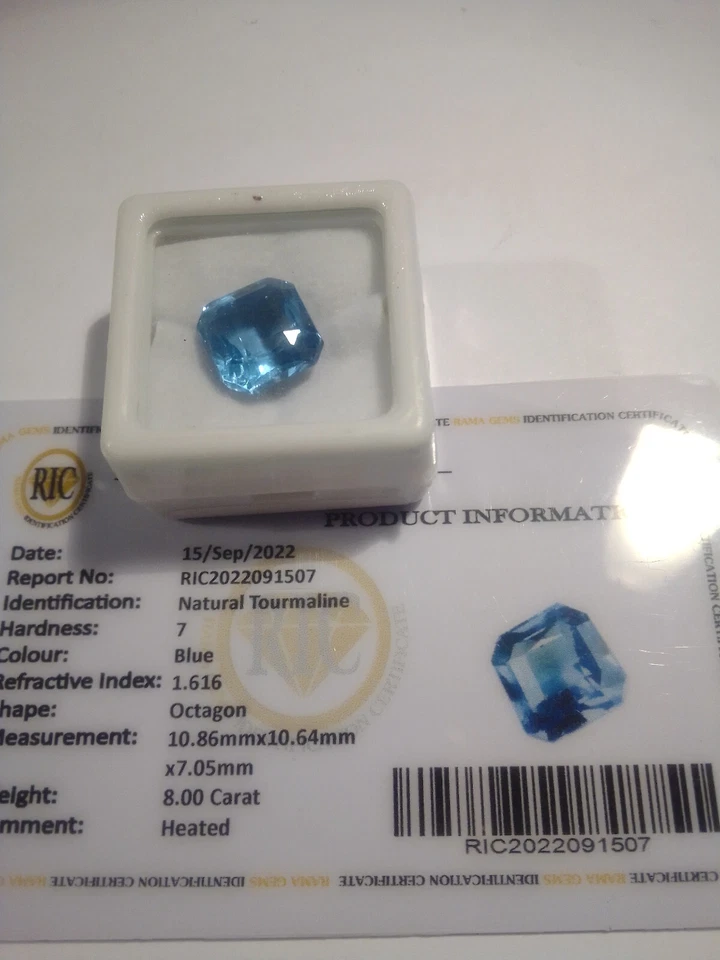 8 ct Octagon cut blue Tourmalin / Indigolith 10,8x10,6 mm heated Nachbildung - Bild 1 von 4