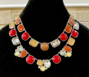 🆕WHITE HOUSE BLACK MARKET DOUBLE TIER RESIN & Crystal CABOCHON Necklace-$68-NWT - Picture 1 of 7