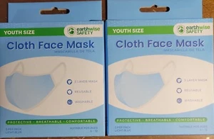Lot of 2 Kids Cloth Face Mask Reusable Washable 5 Per Box Ages 5 - 12 Lt Blue - Picture 1 of 5