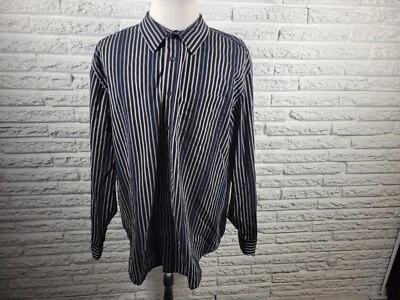 Camisa George Para Hombre 3XL 54 56 Manga Larga Abotonada Negra Rayas Cuello Algodón Foto 1 de 4