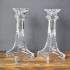 Vintage Etched Glass Candlestick Set Of 2 Floral Hollywood Regency Chunky Candle
