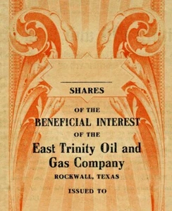 1919 Stock Certificate EAST TRINITY OIL GAS Co Rockwall Texas ANDERSON Sam Smith - Picture 1 of 4
