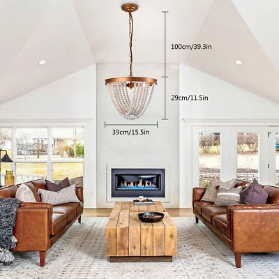 Lámpara de techo colgante de cuentas de madera rústica bohemia boho playera 3 luces Foto 1 de 4