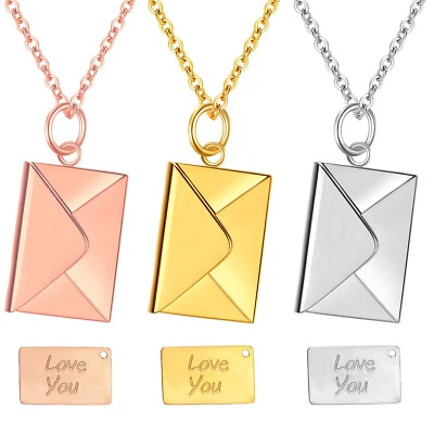 Love You Letter Envelope Pendant Stainless Steel Chain Necklace for Women 16-18" - Image 1 of 4