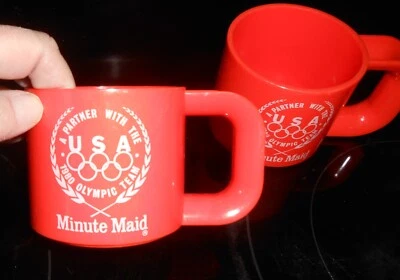 Lot of 2 MUGS ~ Minute Maid Olympic Mugs from 1980 ~ Stacking ~ Orange - Image 1 of 3