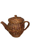 Vintage Teapot Shaped Rattan Basket  Boho Home Decor Storage with Lid