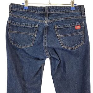 Dickies Mid Rise Jeans Relaxed Bootcut Women 4 Dark Wash Denim Work Pants 29 Zip