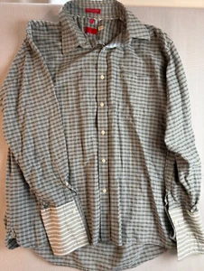IZOD Mens Long Sleeve Button Down Shirt Washed Oxford X Large Gray Stripe Logo - Picture 1 of 9