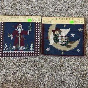 2 parches de tapiz nórdico de arpillera de Santa Angel decoración navideña vintage - Imagen 1 de 7