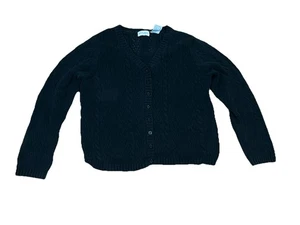 Weißer Hirsch schwarzer Pullover Damen XL offen Strick Knopfleiste Cardigan Baumwolle Japan - Bild 1 von 5