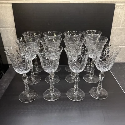 12 ~ Vintage Rock Sharpe Crystal 1008-2 Cut Floral & Dot 8” Water Goblets - image 1 of 4