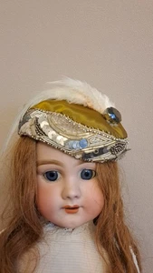 chapeau pour poupée ancienne Avec Ruban de perles Anciennes fait Main - Photo 1/4