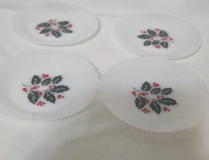 Set 4 piatti pane natalizi vintage Termocrisa vetro latte bacche agrifoglio 7" - Foto 1 di 3