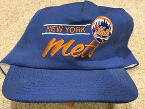 NY Mets Snapback Hat Vintage ANNCO Size Med Large Patch OG Pocket Skyline Script - Picture 1 of 8