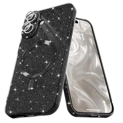 Micódico para Funda para Mujer Niña, Brillante Transparente Magnético iPhone 17 Negro Foto 1 de 4