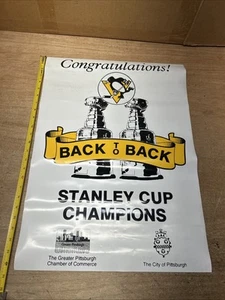 Vintage Poster of Pittsburgh Penguins Stanley Cup Back-to-Back Street Banners - Picture 1 of 9