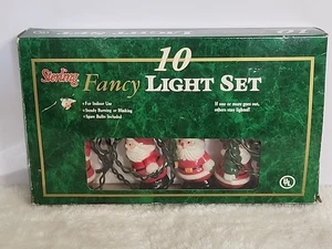 Vintage Sterling Santa Blow Mold Christmas String Lights Set Missing 1 Santa - Picture 1 of 5