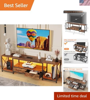 Стильная 63-дюймовая подставка для телевизора с тканевыми ящиками для телевизоров 65-75 дюймов - деревенский коричневый - Изображение 1 из 4