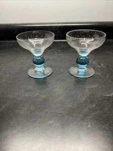 VTG Bryce Contour Cerulean Blue Ball Stem Champagne/Sherbet Glasses - Set of 2 - Picture 1 of 3