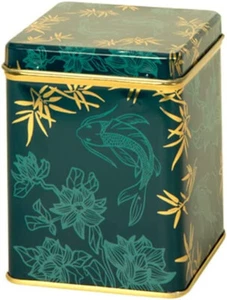 Oriental Koi Carp -Retro/Vintage Style Tea Caddy/Kitchen Storage Tin - Jade/Gold - Picture 1 of 5