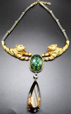 Collar SHOTIROS $3750 925 Placa de Oro 18K Piedras Preciosas Genuinas Doble Tigre Foto 1 de 4