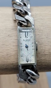 Alsta Vintage Ladies Tank Watch 17 Jewels Silver Tone 5.5" Cuban Link Band 23mm - Picture 1 of 17