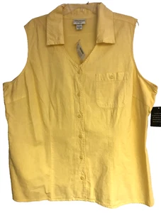 Essentials by Maggie 224 24W Yellow Sleeveless Button Up NEW Collar 100% Cotton - Picture 1 of 11