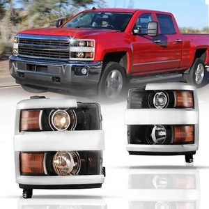 Pair Headlights Chrome fit 2015-2019 chevy Silverado 2500 HD 3500 HD Front Lamp - Picture 1 of 22
