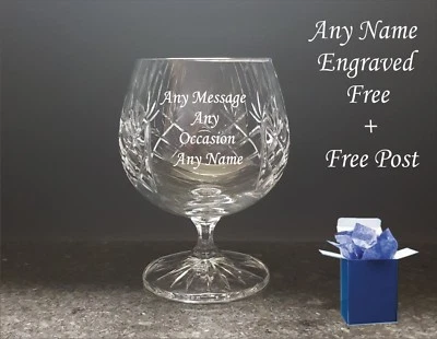 Personalised  Engraved Crystal Cut Brandy Glass, Any Occasion, Any Message Xmas - Image 1 of 2