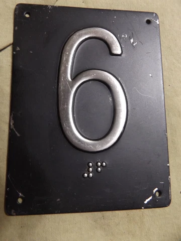 Vintage House Hotel Room Black Painted Metal Embossed Number 6 with Braille 3x4" Cover