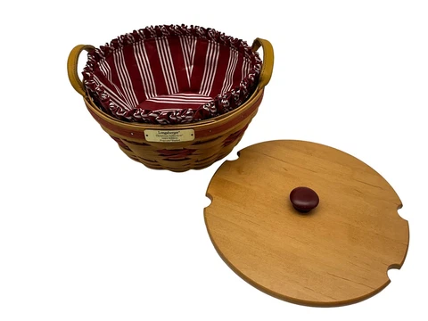 Longaberger 1999 Christmas Collection Popcorn Basket w/Liner, Protector, and Lid Cover