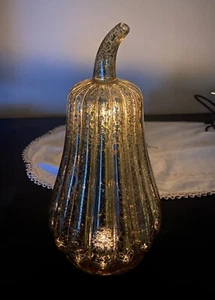 Autumn Gold Mercury Glass Pumpkin Candle Cover Thanksgiving Fall Decoration - Picture 1 of 9