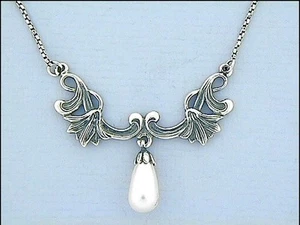 Collar Art Nouveau Colgante Hojas Con Perla Plata 925 Joyería Nuevo - Imagen 1 de 1