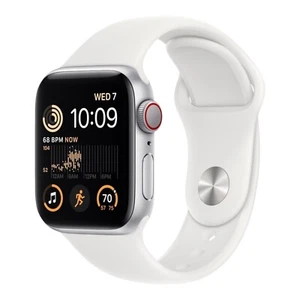 Apple Watch SE (2022) 44mm Silber Gehäuse mit Weiß Sportarmband (GPS + Cell) - Gut - Bild 1 von 1