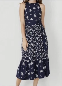 NWT Ann Taylor Floral Embroidered Midi Cottage core Dress sapphire blue Size 6 - Picture 1 of 12