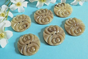 321C Superb Vintage Buttons 'Engraving' Beige Marble Lot Of 6 Buttons Ep.1950 - Picture 1 of 4