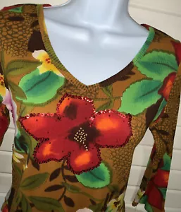 Top Chaudry KC taglia Petites MEDIUM PM nuovo con etichette floreale brillante paillettes perline cotone - Foto 1 di 10