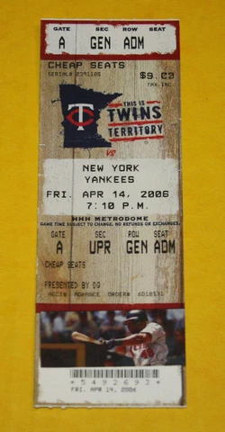 Minnesota Twins Ticket Stub | April 14 2006 | Robinson Cano Hit Matt Smith Debut Cover