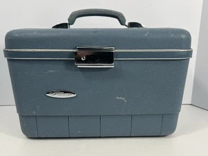 Vintage 1960s Forecast Blue Hard MakeUp Case-Jewelry Box w/Mirror - Picture 1 of 5