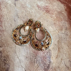 BRAND NEW Mogul Era Inspired Bohemian Gold And Enamel Inlay earrings (pair) - Picture 1 of 5