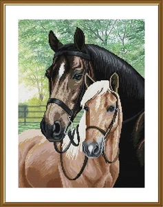 Hágalo usted mismo Kit de punto de cruz de lona tintada "Amantes" Caballos Artesanía Arte Regalo único - Imagen 1 de 1