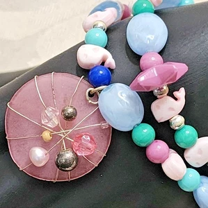 VINTAGE ’ '80s MULTICOLOR WRAP STRETCH BRACELET – MIXED MATERIALS, STATEMENT - Picture 1 of 8