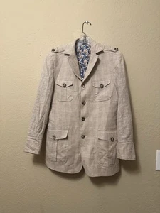 Paisley & Gray Plaid Linen Blend Military Jacket Oatmeal Slim Fit 38R (Medium) - Picture 1 of 20